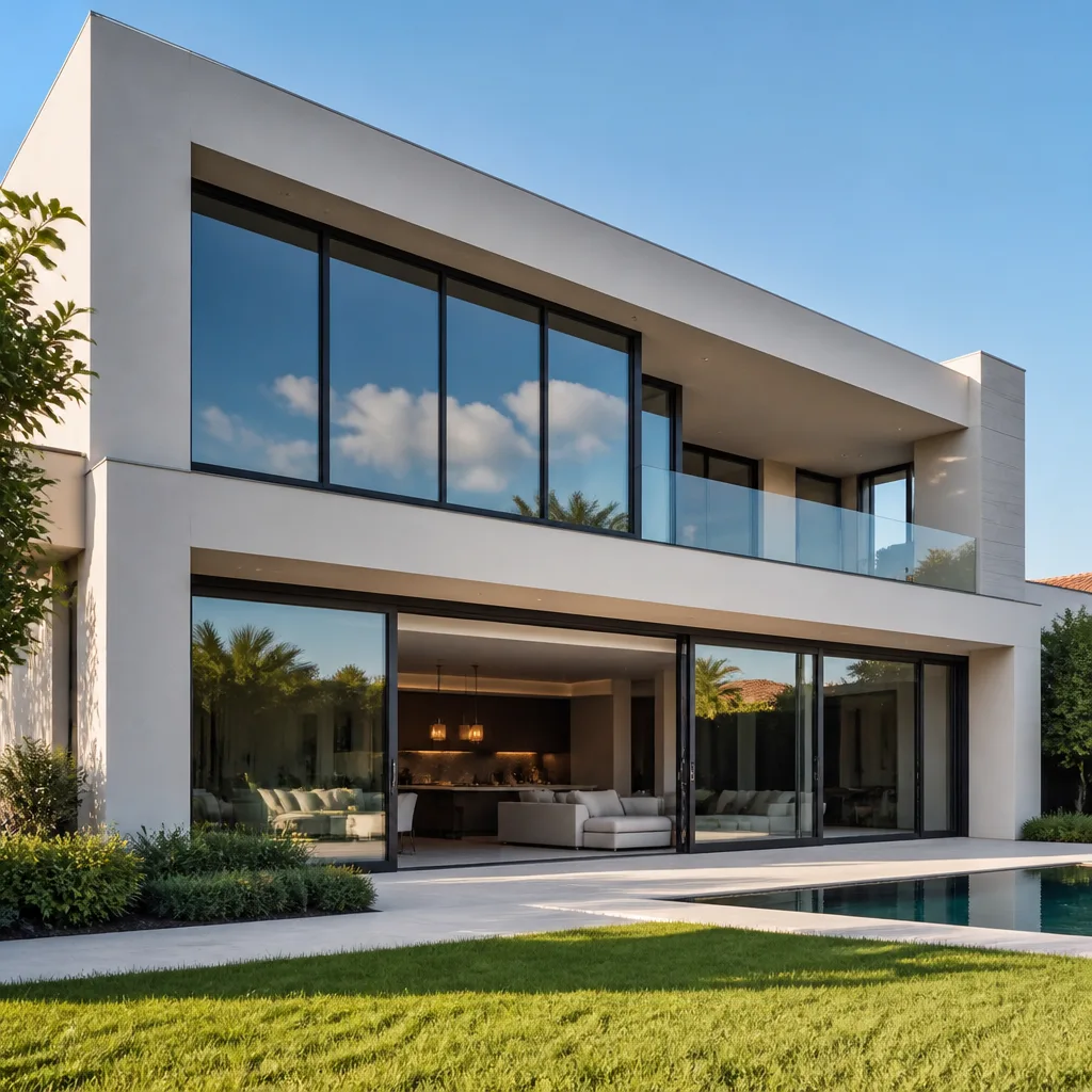 Modern luxury home with large sliding glass patio doors installed