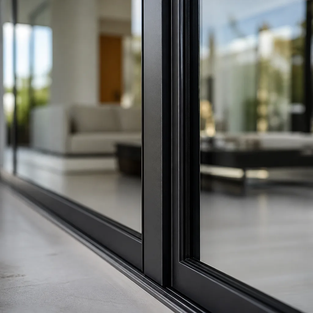 Modern black patio door installation in a contemporary home interior